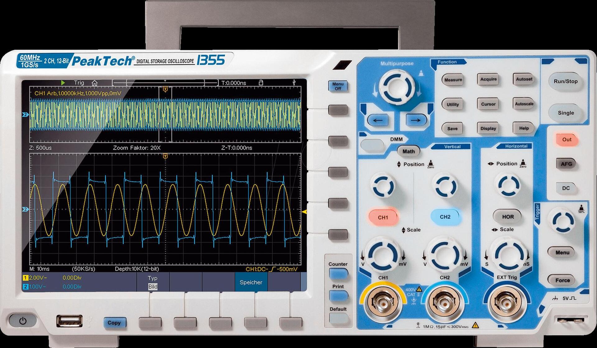 Купить PEAKTECH 1355 - Digital-Speicher-Oszilloskop, 60 MHz, 2 Kanäle, Touchscreen (P 1355) в магазине wardena.ru