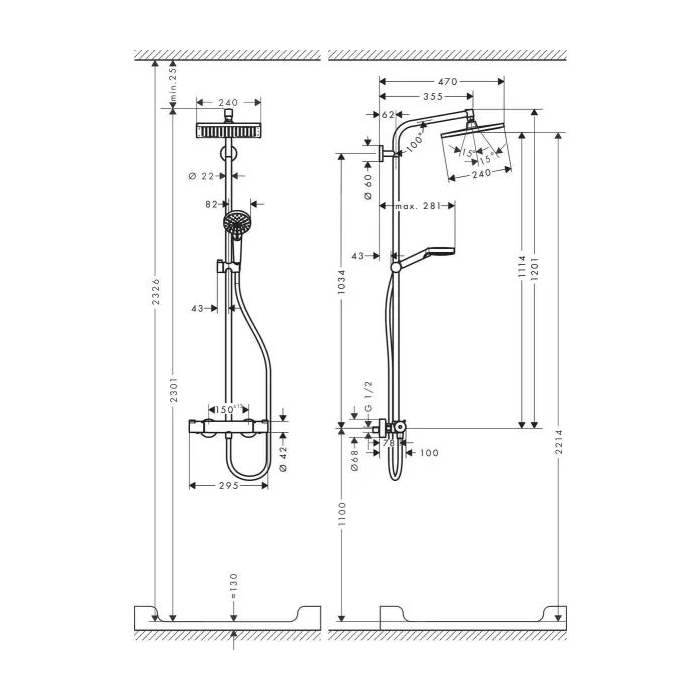 Купить Hansgrohe Crometta E Showerpipe 240 1jet душевая система с термостатом хром 27271000 в магазине wardena.ru
