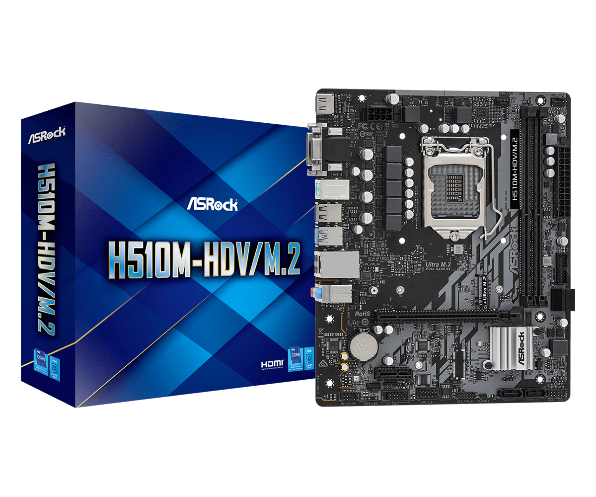 Купить ASRock H510M-HDV/M.2 - Motherboard - micro ATX - LGA1200-Sockel - H510 - USB 3.2 Gen 1 - Gigabit LAN - Onboard-Grafik (CPU erforderlich) - HD Audio (8-Kanal) (90-MXBFT0-A0UAYZ) в магазине wardena.ru