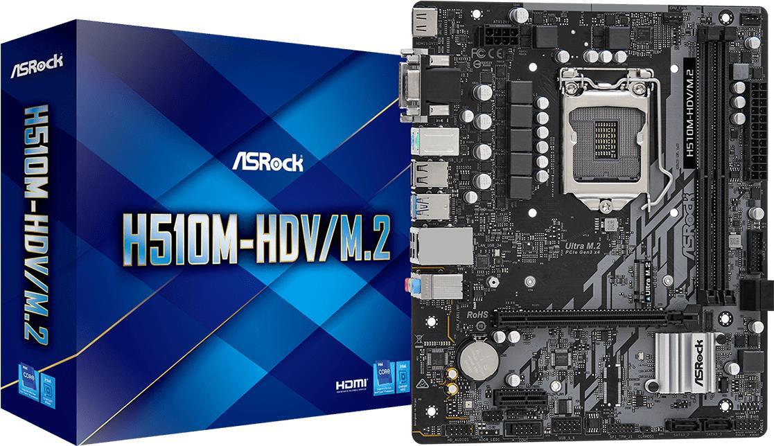Купить ASRock H510M-HDV/M.2 - Motherboard - micro ATX - LGA1200-Sockel - H510 - USB 3.2 Gen 1 - Gigabit LAN - Onboard-Grafik (CPU erforderlich) - HD Audio (8-Kanal) (90-MXBFT0-A0UAYZ) в магазине wardena.ru