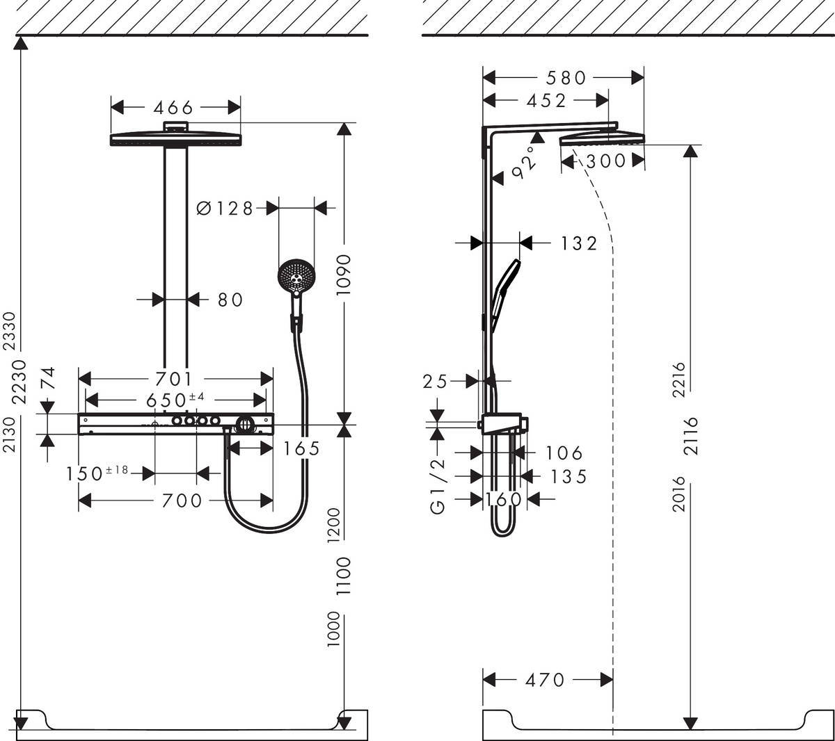 Купить Hansgrohe Rainmaker Select Showerpipe 460 2jet EcoSmart 9 л/мин с термостатом хром-белый матовый 27028400 в магазине wardena.ru