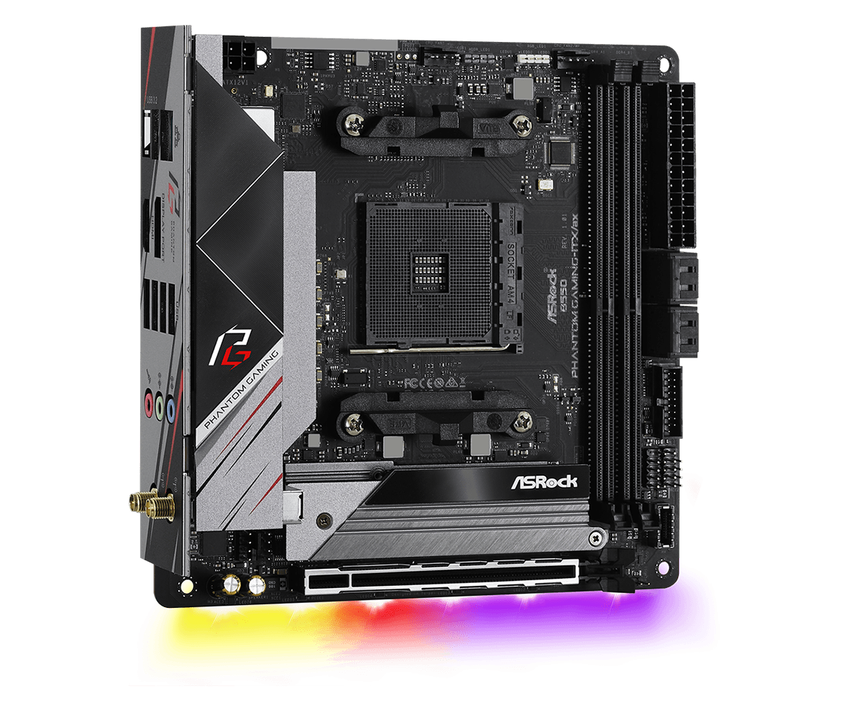 Купить ASRock B550 Phantom Gaming-ITX/ax - Motherboard - Mini-ITX - Socket AM4 - AMD B550 - USB-C Gen2, USB 3.2 Gen 1, USB 3.2 Gen 2 - 2.5 Gigabit LAN, Wi-Fi, Bluetooth - Onboard-Grafik (CPU erforderlich) - HD Audio (8-Kanal) (90-MXBD40-A0UAYZ) в магазине wardena.ru