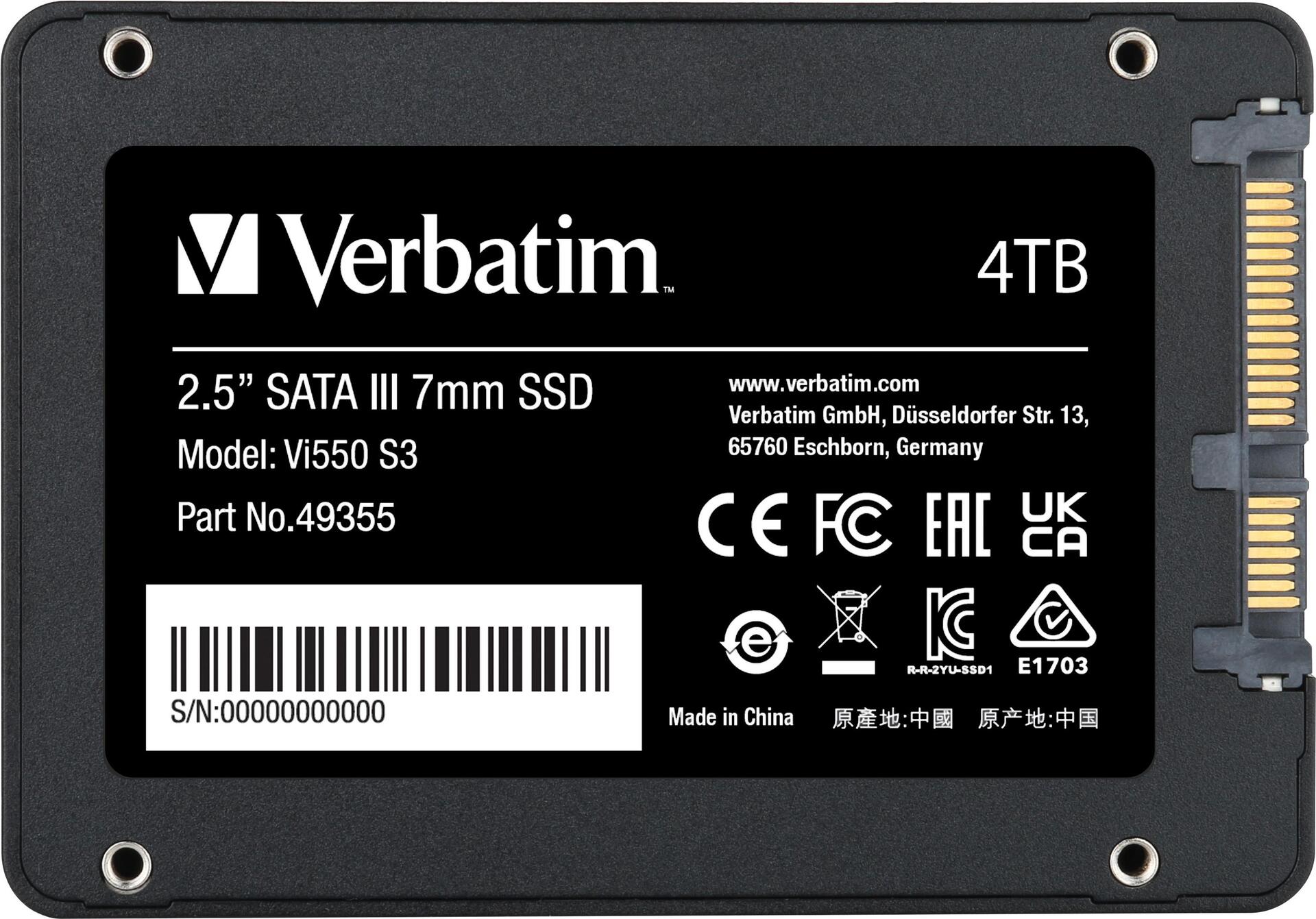 Купить Verbatim Vi550 S3 2.5" SSD 4TB - SSD - 2,5" - 4.096 GB (49355) в магазине wardena.ru