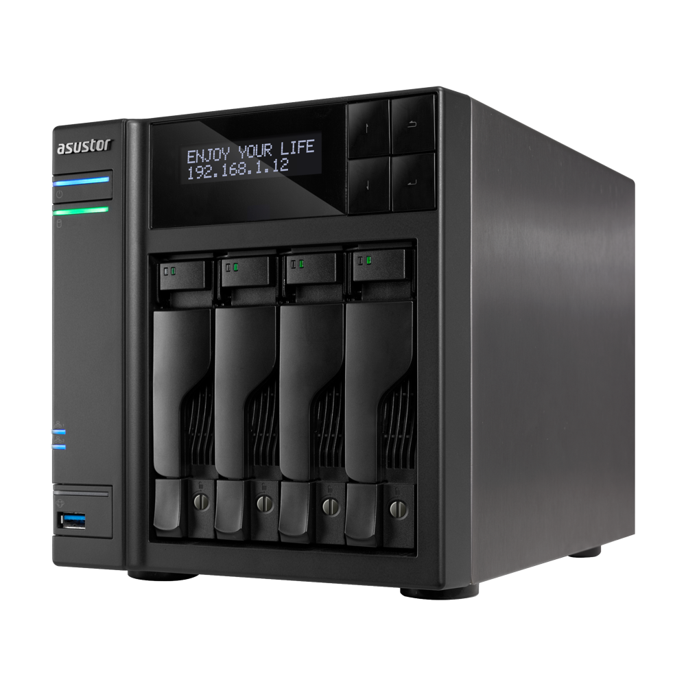 Купить ASUSTOR AS7004T - NAS-Server - 4 Schächte - SATA 6Gb/s / eSATA - RAID 0, 1, 5, 6, 10, JBOD - RAM 8 GB - Gigabit Ethernet - iSCSI (90IX00E1-BW3S20) в магазине wardena.ru