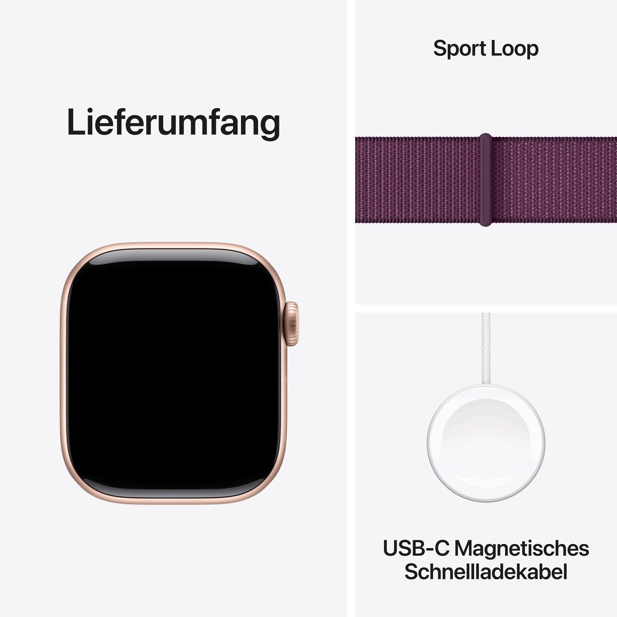 Купить Apple Watch Series 10 GPS 42mm Rose Gold Aluminium Case mit Plum Sport Band (MWWK3QF/A) в магазине wardena.ru