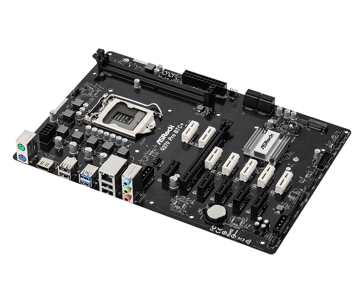 Купить ASRock Motherboard Q270 PRO BTC+ S1151 DDR4 12x PCI-Ex1 1xPCIE16 retail PCI-Express (90-MXBHM0-A0UAYZ) в магазине wardena.ru