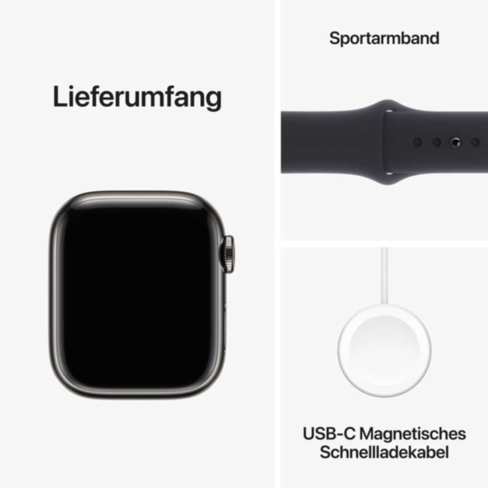 Купить APPLE Watch Series 9 GPS + Cellular 41mm Graphite Stainless Steel Case with Midnight Sport Band - M/L (MRJ93QF/A) в магазине wardena.ru