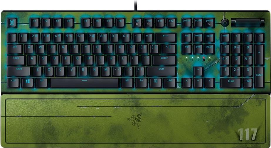 Купить Razer BlackWidow V3 - Tastatur - mit digitaler Drehregler - Hintergrundbeleuchtung - USB - QWERTY - USA - Tastenschalter: Razer Green - Halo Infinite (RZ03-03542600-R3M1) в магазине wardena.ru