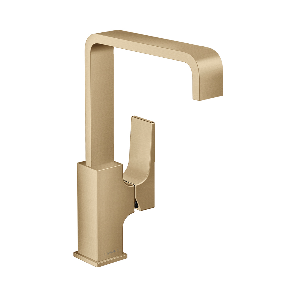 Купить Hansgrohe Metropol Смеситель для раковины 230 однорычажный с рычаговой рукояткой со сливным клапаном Push-Open бронза 32511140 в магазине wardena.ru
