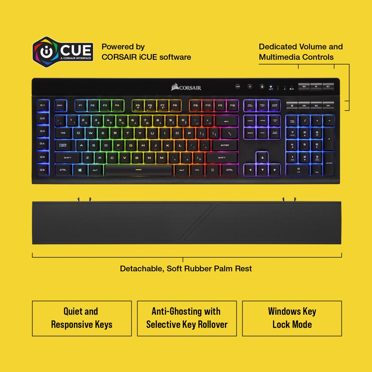 Купить CORSAIR Gaming K57 RGB - Tastatur - Hintergrundbeleuchtung - USB, Bluetooth, 2.4 GHz - Deutsch (CH-925C015-DE) в магазине wardena.ru
