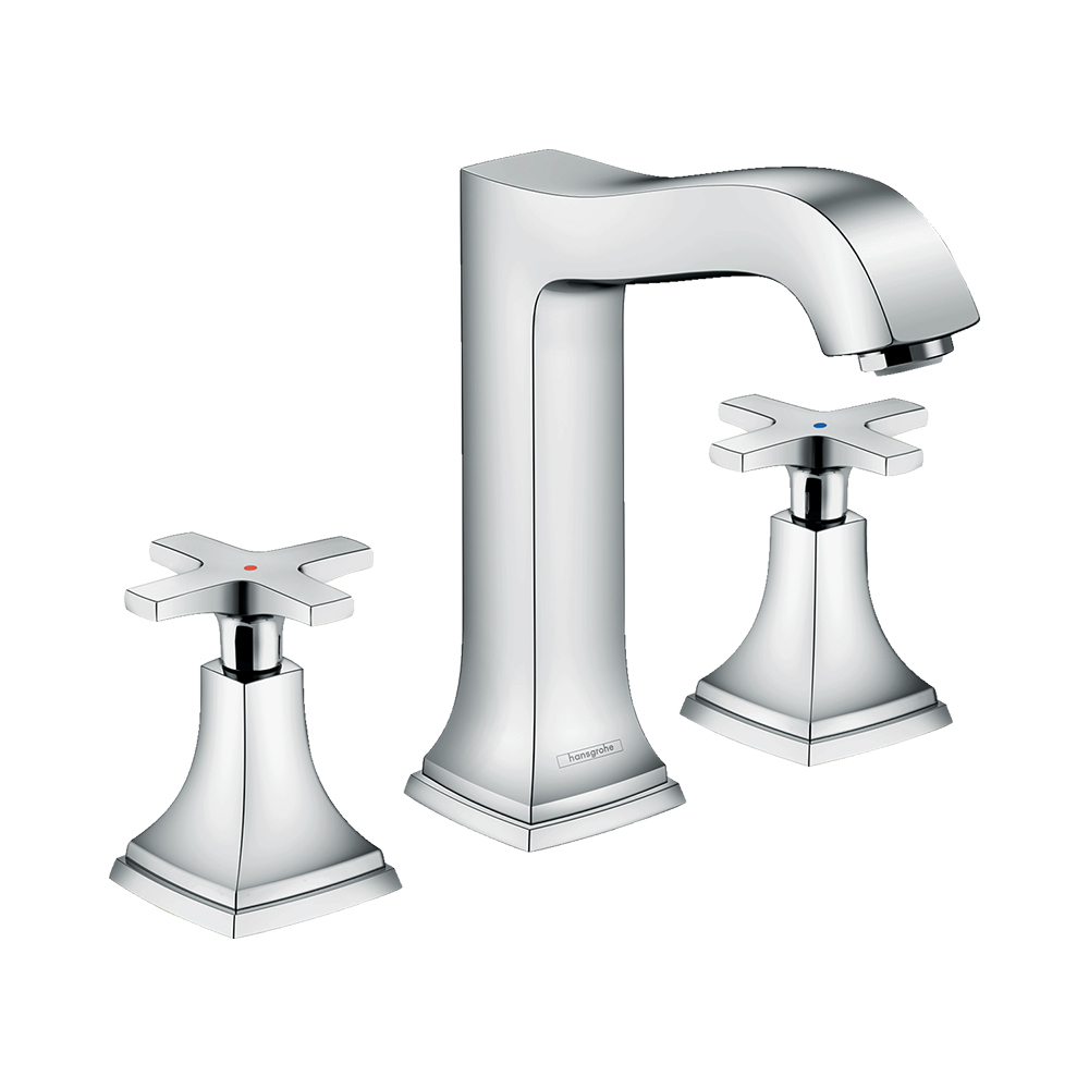 Купить Hansgrohe Metropol Classic Смеситель для раковины 160 на 3 отверстия с крестовыми рукоятками и сливным гарнитуром хром-золото 31307090 в магазине wardena.ru