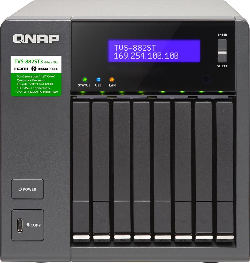 Купить QNAP TVS-882ST3 - NAS-Server - 8 Schächte - SATA 6Gb/s - RAID 0, 1, 5, 6, 10, JBOD - RAM 16 GB - 10 Gigabit Ethernet - iSCSI Support (TVS-882ST3-I7-16G) в магазине wardena.ru