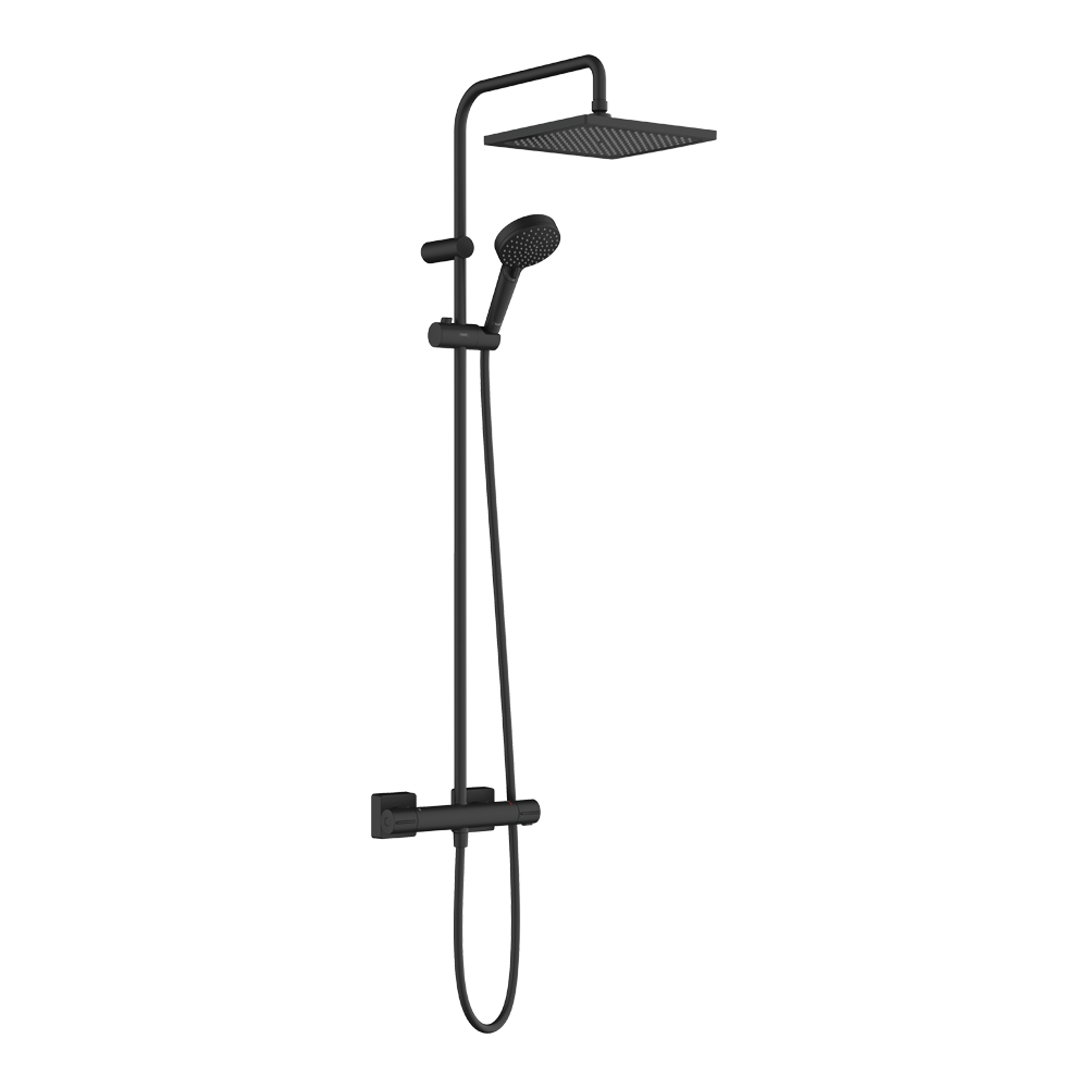 Купить Hansgrohe Vernis Shape Душевая система Showerpipe 240 1 jet EcoSmart с термостатом черный матовый 26429670 в магазине wardena.ru