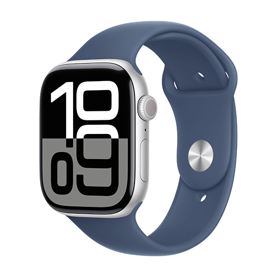 Купить Watch Apple Watch Series 10 GPS 46mm Silver Aluminium Case with Sport Band S/M - Denim (MWWL3QH/A) в магазине wardena.ru