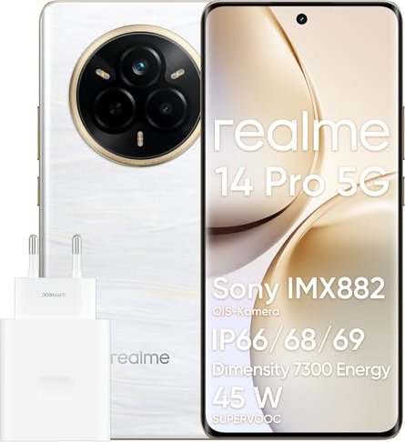 Купить realme 14 pro 5G Smartphone, 12 + 512 GB, IP69, Sony IMX882 OIS-Kamera, 6,77" 120Hz 3D Curved Vision Display, 5260mAh Akku, Weiß (631011005704) в магазине wardena.ru