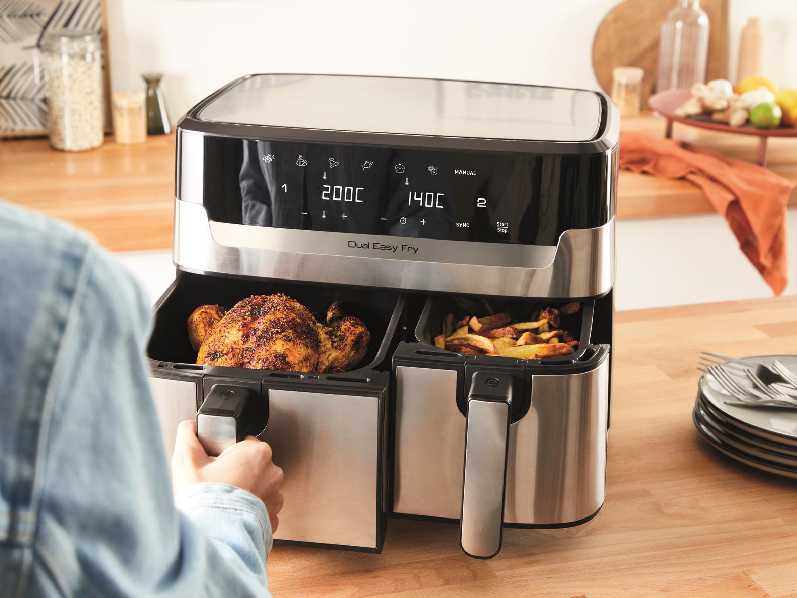 Купить Tefal Dual Easy Fry & Grill EY905D Doppel 8,3 l Eigenständig 2700 W Heißluftfritteuse Edelstahl (EY905D DUAL EASY FRY & GRILL) в магазине wardena.ru