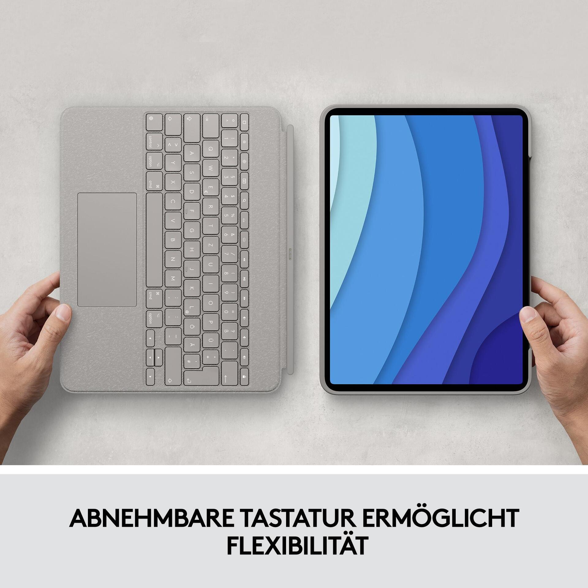 Купить Logitech Combo Touch - Tastatur und Foliohülle - mit Trackpad - hintergrundbeleuchtet - Apple Smart connector - QWERTY - GB - Sand - für Apple 12.9"  iPad Pro (5. Generation) (920-010222) в магазине wardena.ru