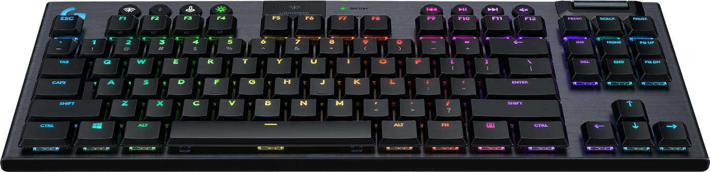 Купить Logitech Gaming G915 TKL - Tastatur - Hintergrundbeleuchtung - USB, Bluetooth, LIGHTSPEED - QWERTY - Spanisch - Tastenschalter: GL Tactile - Kohle (920-009499) в магазине wardena.ru
