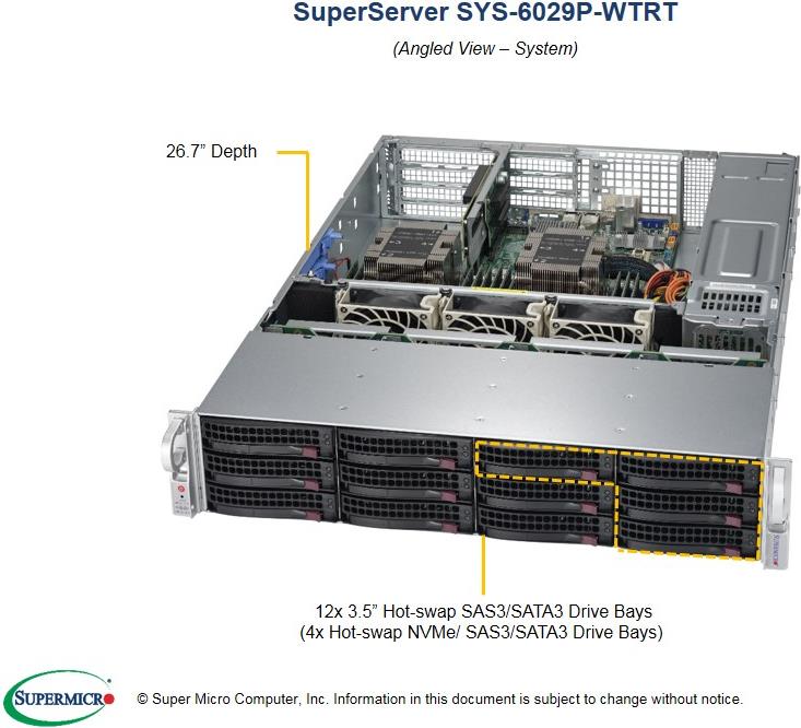Купить Super Micro Supermicro SuperServer 6029P-WTRT - Server - Rack-Montage - 2U - zweiweg - RAM 0GB - SATA - Hot-Swap 8,9 cm (3.5") - kein HDD - AST2500 - GigE, 10 GigE - Monitor: keiner (SYS-6029P-WTRT) в магазине wardena.ru