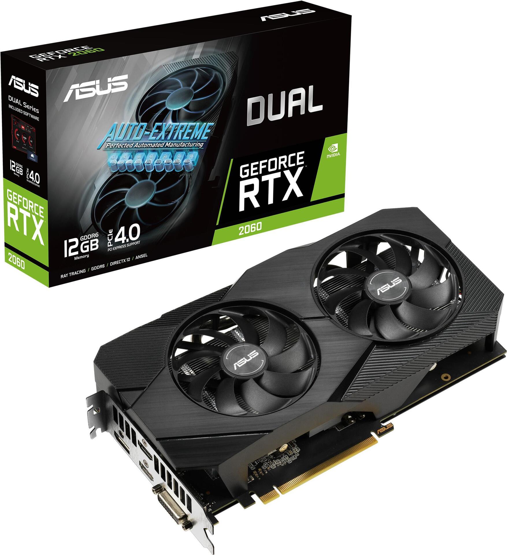 Купить ASUS DUAL-RTX2060-12G-EVO - Grafikkarten - GF RTX 2060 - 12 GB GDDR6 - PCIe 3.0 - DVI, 2 x HDMI, DisplayPort (90YV0CH6-M0NA00) в магазине wardena.ru
