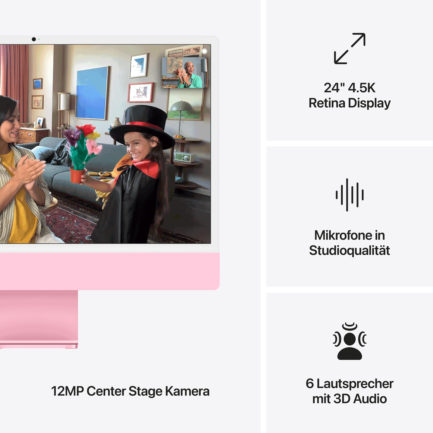 Купить Apple 24-inch iMac with Retina 4.5K display: M4 chip with 10-core CPU and 10-core GPU, 16GB, 256GB SSD - Pink (MWV43D/A) в магазине wardena.ru