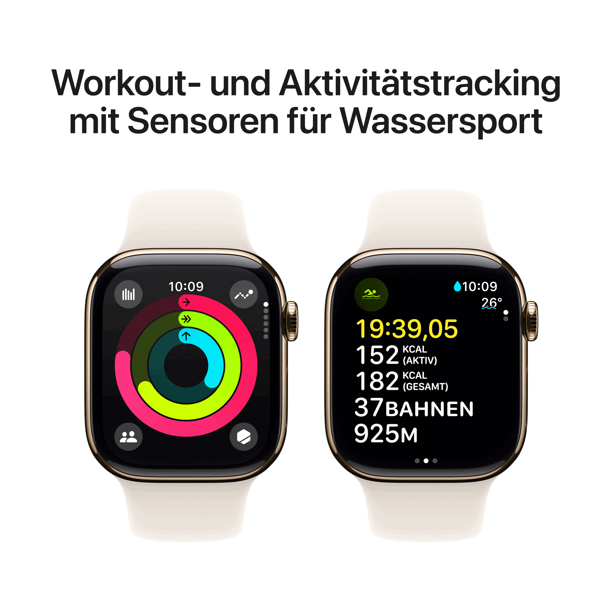 Купить Apple Watch Series 10 GPS + Cellular 42mm Gold Titanium Case mit Starlight Sport Band - M/L (MX073QF/A) в магазине wardena.ru