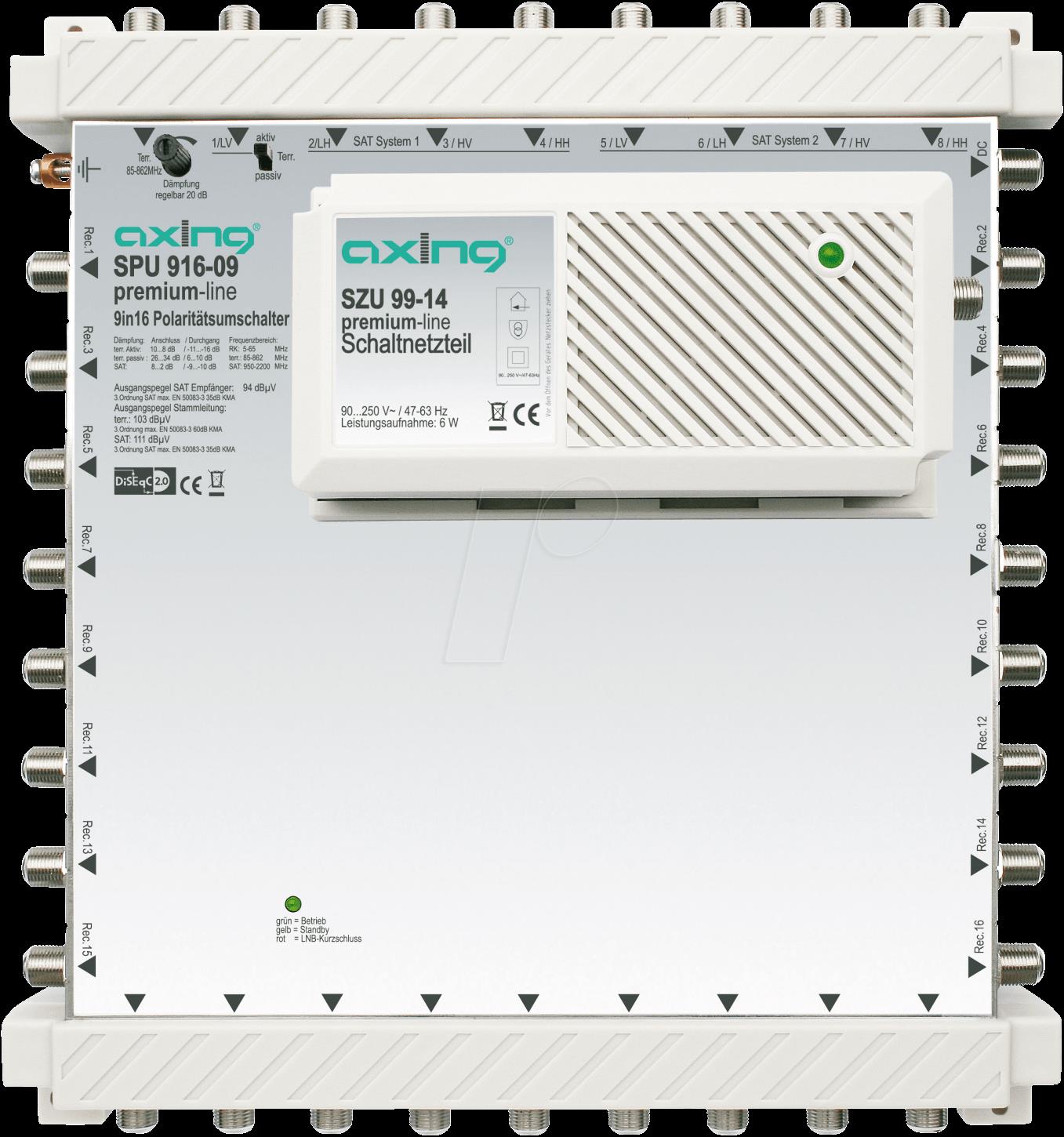 Купить Axing SPU 916-09 - Kabel-Splitter-/Verbinder - 5 - 2200 MHz - Grau - Silber - 90-250 V~/47-63 Hz - 18 V=/1.2 A - F - 230 mm (SPU91609) в магазине wardena.ru