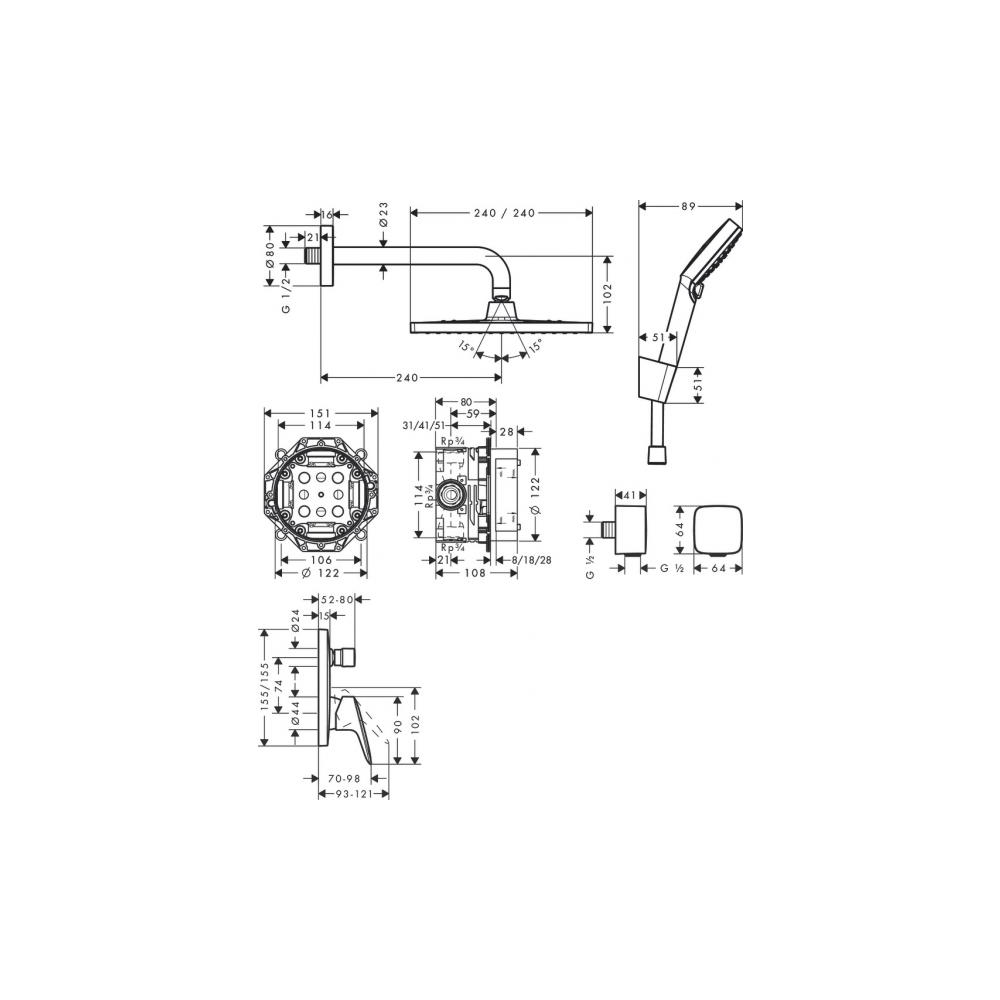Купить Hansgrohe Crometta E Душевая система 240 1jet с однорычажным смесителем хром 27957000 в магазине wardena.ru