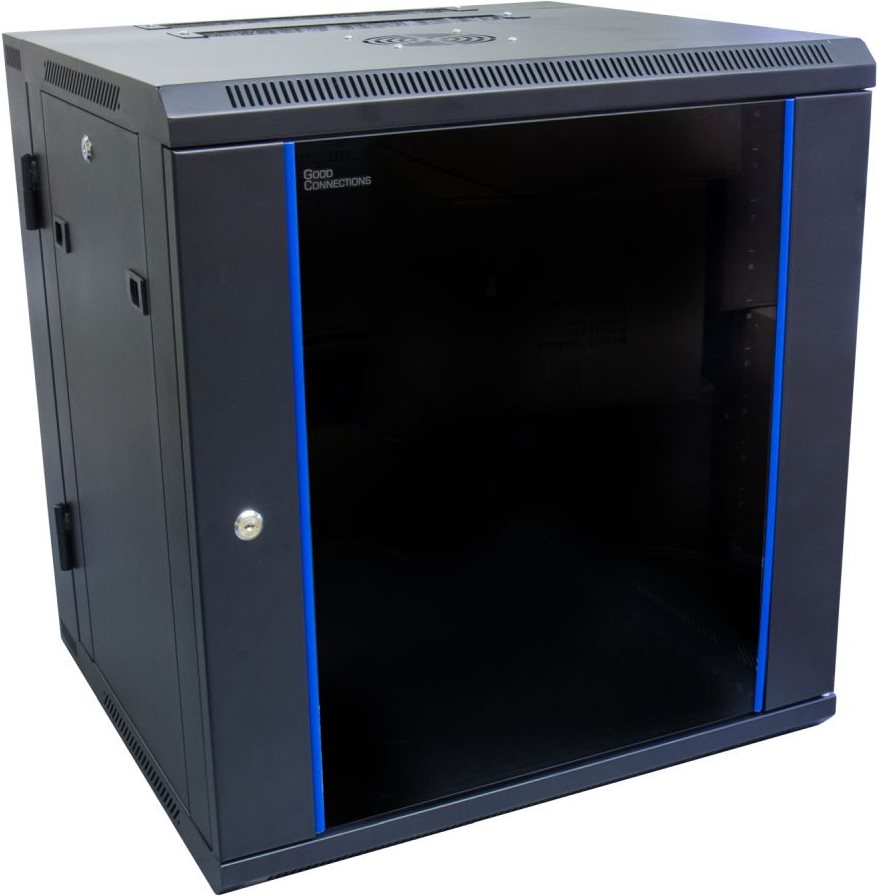 Купить 19" Wandgehäuse, 12HE, tiefschwarz (RAL9005) Rückseite schwenkbar, 600 x 550mm, fertig montiert, mit Lüfter, Good Connections® (GC-R0014) в магазине wardena.ru