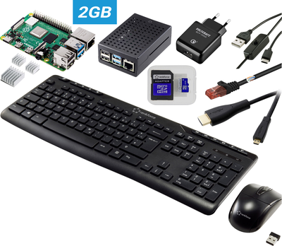 Купить TRU COMPONENTS Pro Set Raspberry Pi® 4 B 2 GB 4 x 1.5 GHz inkl. Netzteil, inkl. Gehäuse, inkl. Kühlkörper, inkl. HDMI™-Kabel, inkl. Tastatur, inkl. Maus в магазине wardena.ru