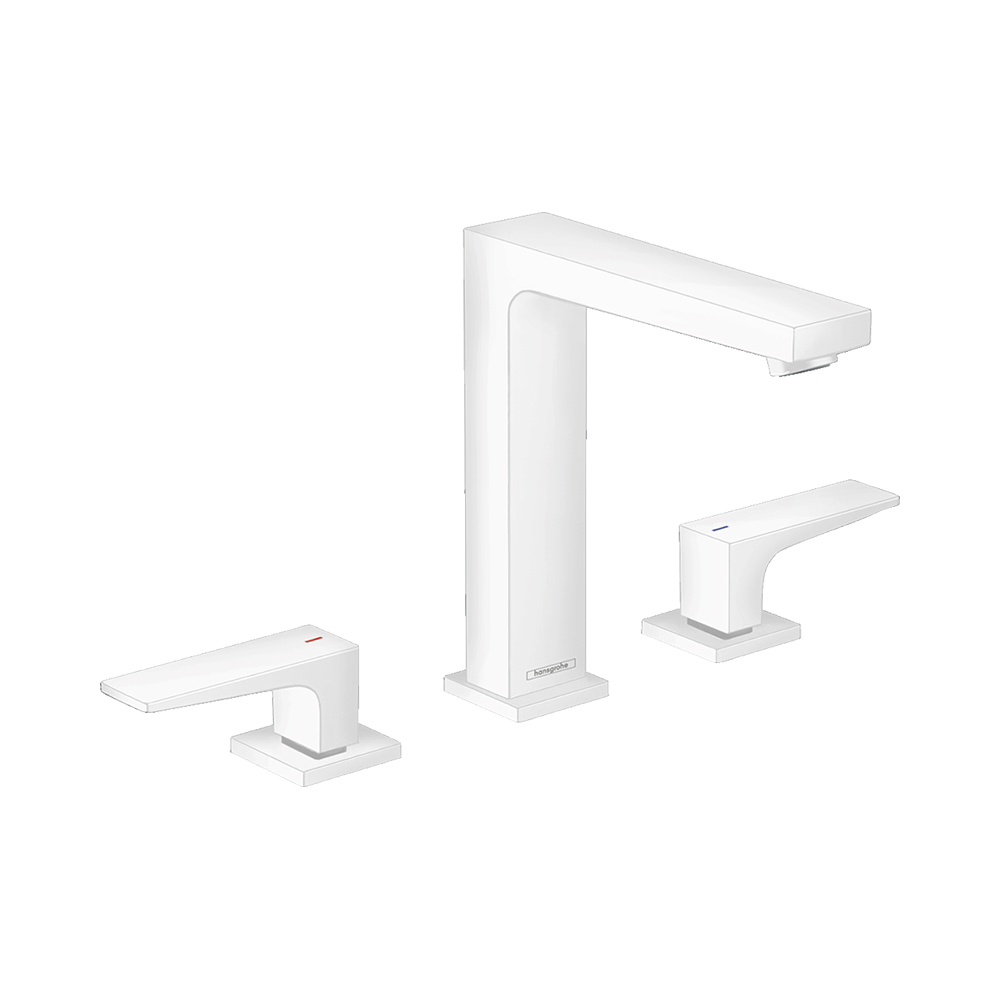 Купить Hansgrohe Metropol Смеситель для раковины 160 на 3 отверстия с рычаговыми рукоятками со сливным клапаном Push-Open хром-черный матовый 32515340 в магазине wardena.ru