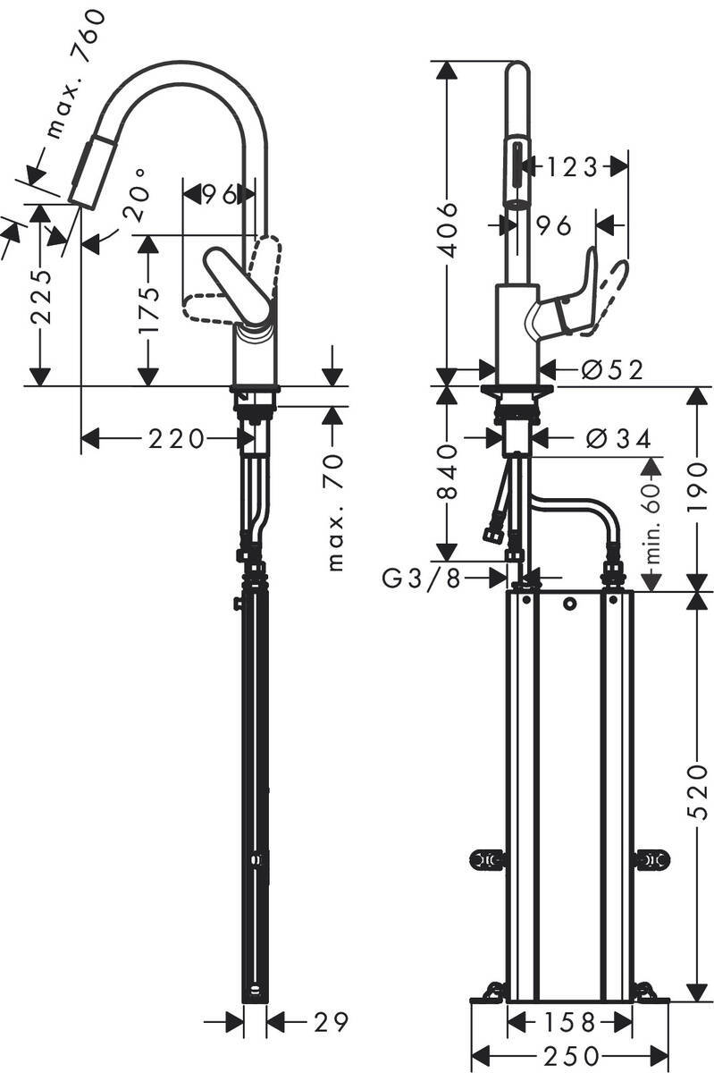 Купить Hansgrohe Focus M41 Кухонный смеситель однорычажный 240 с вытяжным душем 2jet sBox сталь 73880800 в магазине wardena.ru