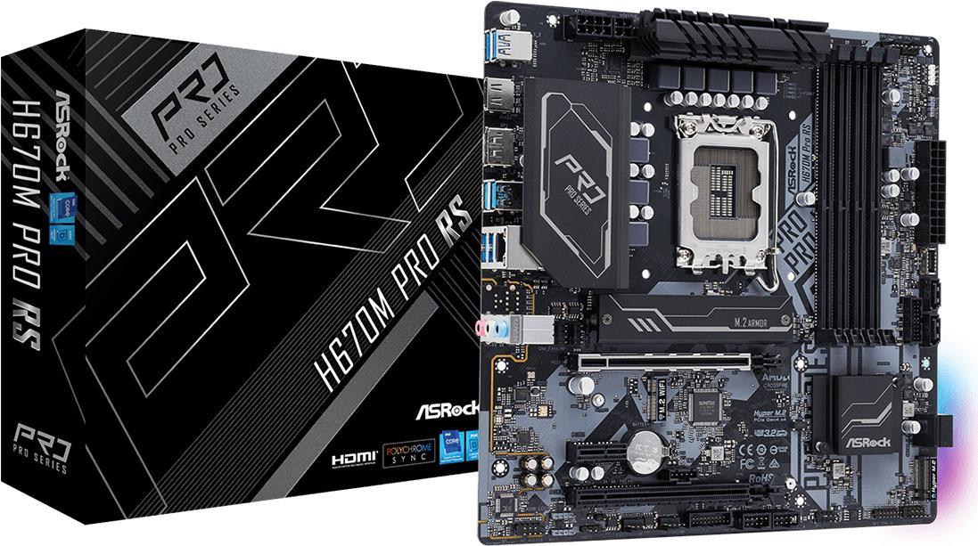 Купить ASRock H670M Pro RS - Motherboard - micro ATX - LGA1700-Sockel - H670 Chipsatz - USB-C Gen1, USB 3.2 Gen 1, USB 3.2 Gen 2 - Gigabit LAN - Onboard-Grafik (CPU erforderlich) - HD Audio (8-Kanal) (90-MXBHK0-A0UAYZ) в магазине wardena.ru