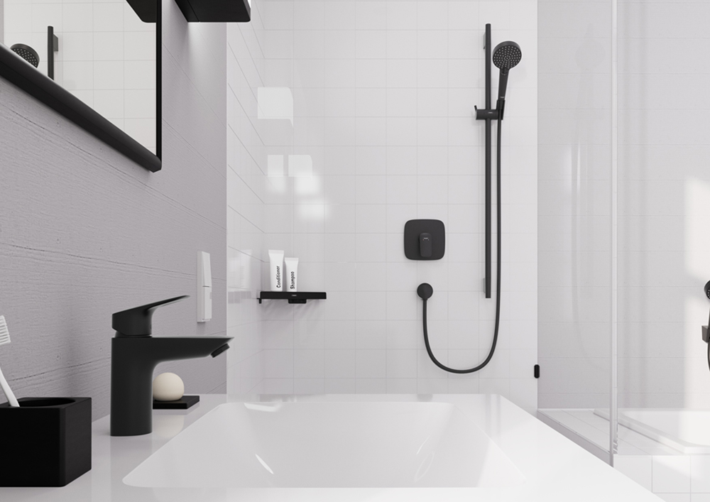 Купить Hansgrohe Logis Смеситель для раковины 100 без донного клапана черный матовый 71101670 в магазине wardena.ru