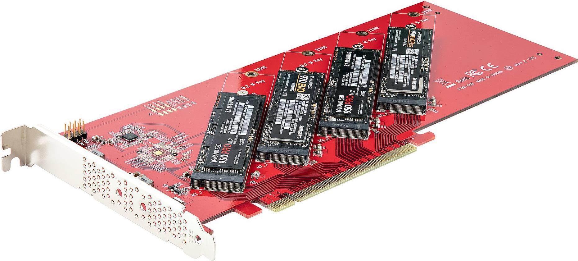Купить STARTECH.COM Quad M.2 PCIe Adapterkarte PCI Express 4.0 x16 auf Vierfach NVMe oder AHCI M-Key M.2 SSDs 7,8GBit/s je SSD Bifurkation (QUAD-M2-PCIE-CARD-B) в магазине wardena.ru