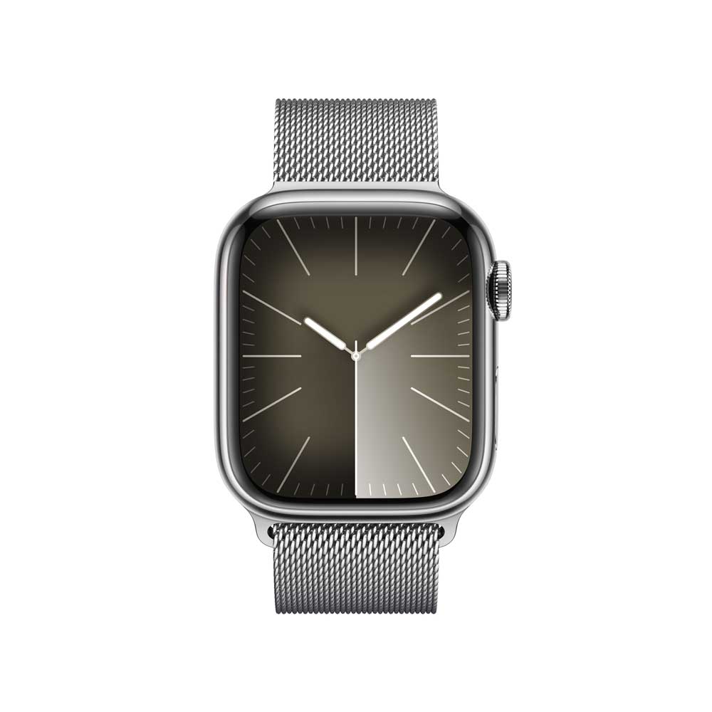 Купить APPLE Watch Series 9 GPS + Cellular 41mm Silver Stainless Steel Case with Silver Milanese Loop (MRJ43QF/A) в магазине wardena.ru