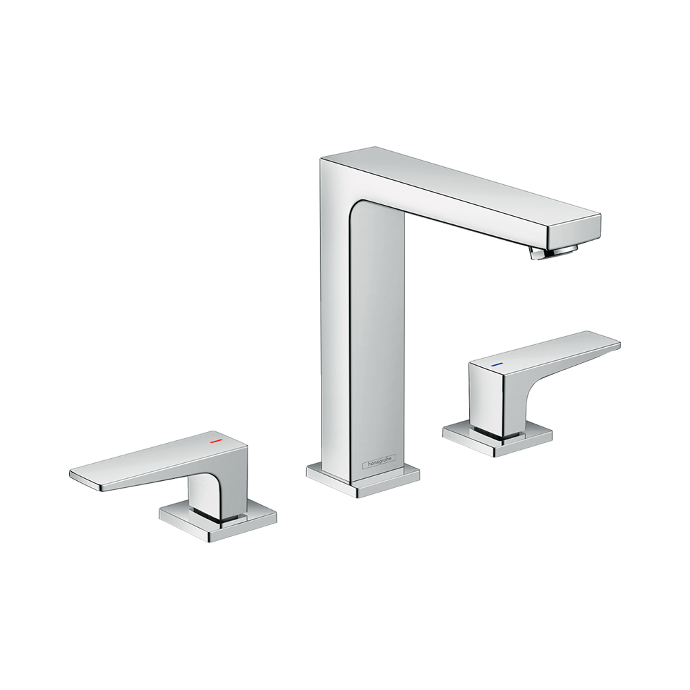 Купить Hansgrohe Metropol Смеситель для раковины 160 на 3 отверстия с рычаговыми рукоятками со сливным клапаном Push-Open хром-черный матовый 32515340 в магазине wardena.ru