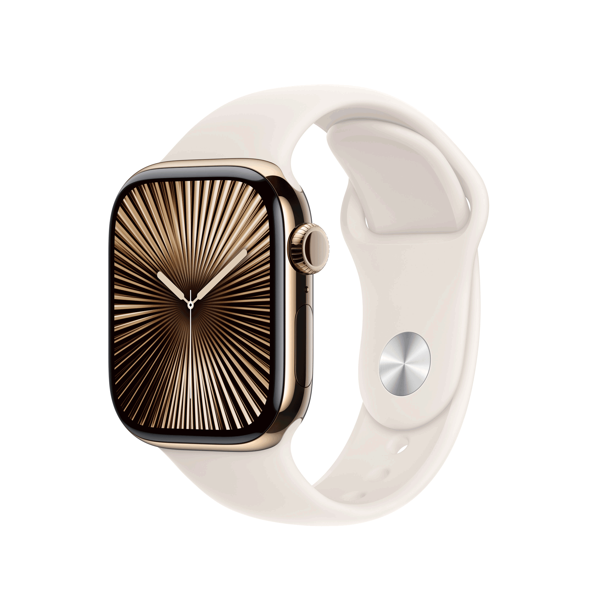 Купить Apple Watch Series 10 GPS + Cellular 42mm Gold Titanium Case mit Starlight Sport Band - M/L (MX073QF/A) в магазине wardena.ru