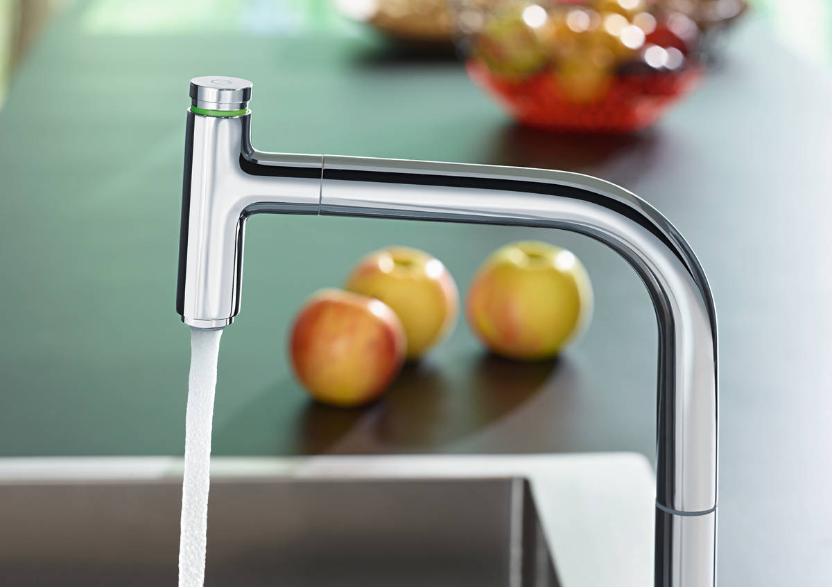 Купить Hansgrohe Metris Select M71 Кухонный смеситель на 2 отверстия однорычажный 200 с вытяжным изливом 1jet sBox хром 73804000 в магазине wardena.ru
