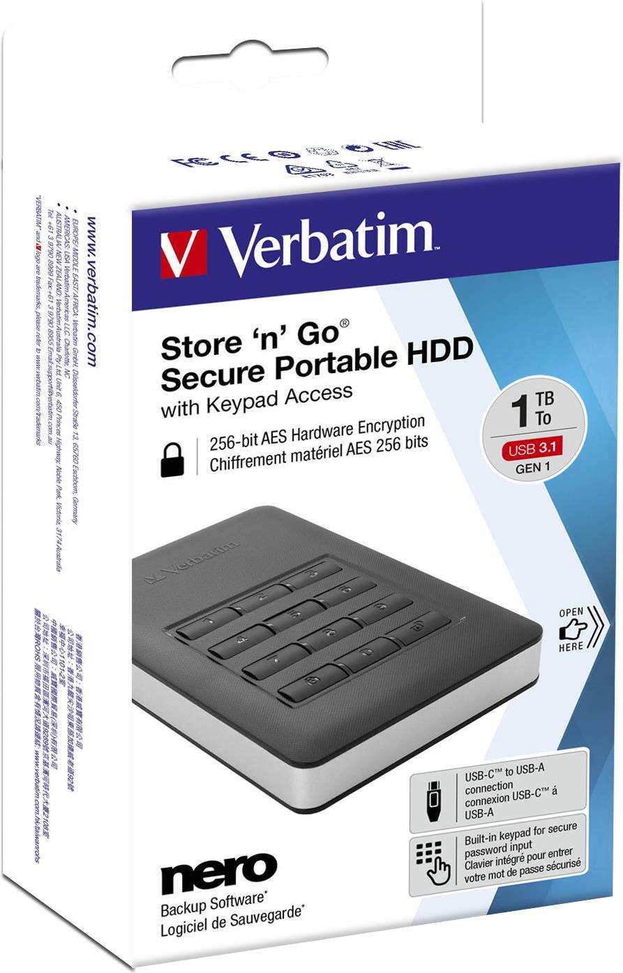Купить Verbatim Store n Go Secure Portable HDD with Keypad Access - Festplatte - verschlüsselt - 2 TB - extern (tragbar) - USB 3,1 Gen 1 (USB-C Steckverbinder) - 256-Bit-AES (53403) в магазине wardena.ru