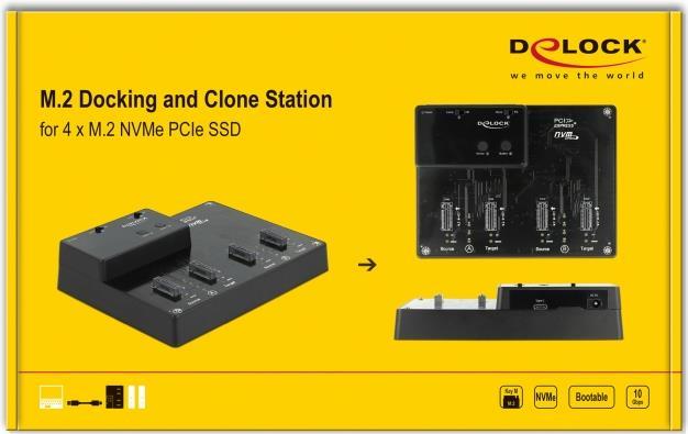 Купить Delock - SSD-Dockingstation mit Klon-Funktion Schächte: 4 - M.2 - M.2 NVMe Card - USB 3,2 (Gen 2) - Schwarz (64124) в магазине wardena.ru