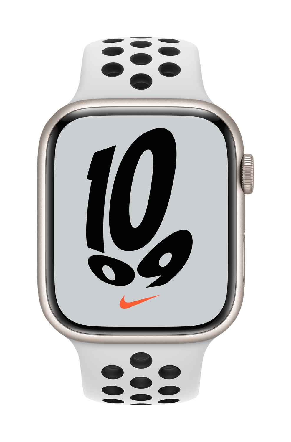 Купить Apple Watch Nike Series 7 (GPS) - 45 mm - Starlight Aluminium - intelligente Uhr mit Nike Sportband - Flouroelastomer - pures Platin/schwarz - Bandgröße: S/M/L - 32 GB - Wi-Fi, Bluetooth - 38.8 g (MKNA3FD/A) в магазине wardena.ru