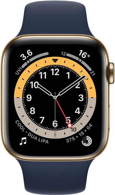 Купить Apple Watch Series 6 (GPS + Cellular) - 44 mm - Gold, Edelstahl - intelligente Uhr mit Sportband - Flouroelastomer - Deep Navy - Bandgröße: S/M/L - 32 GB - Wi-Fi, Bluetooth - 4G - 47.1 g (MJXN3FD/A) в магазине wardena.ru
