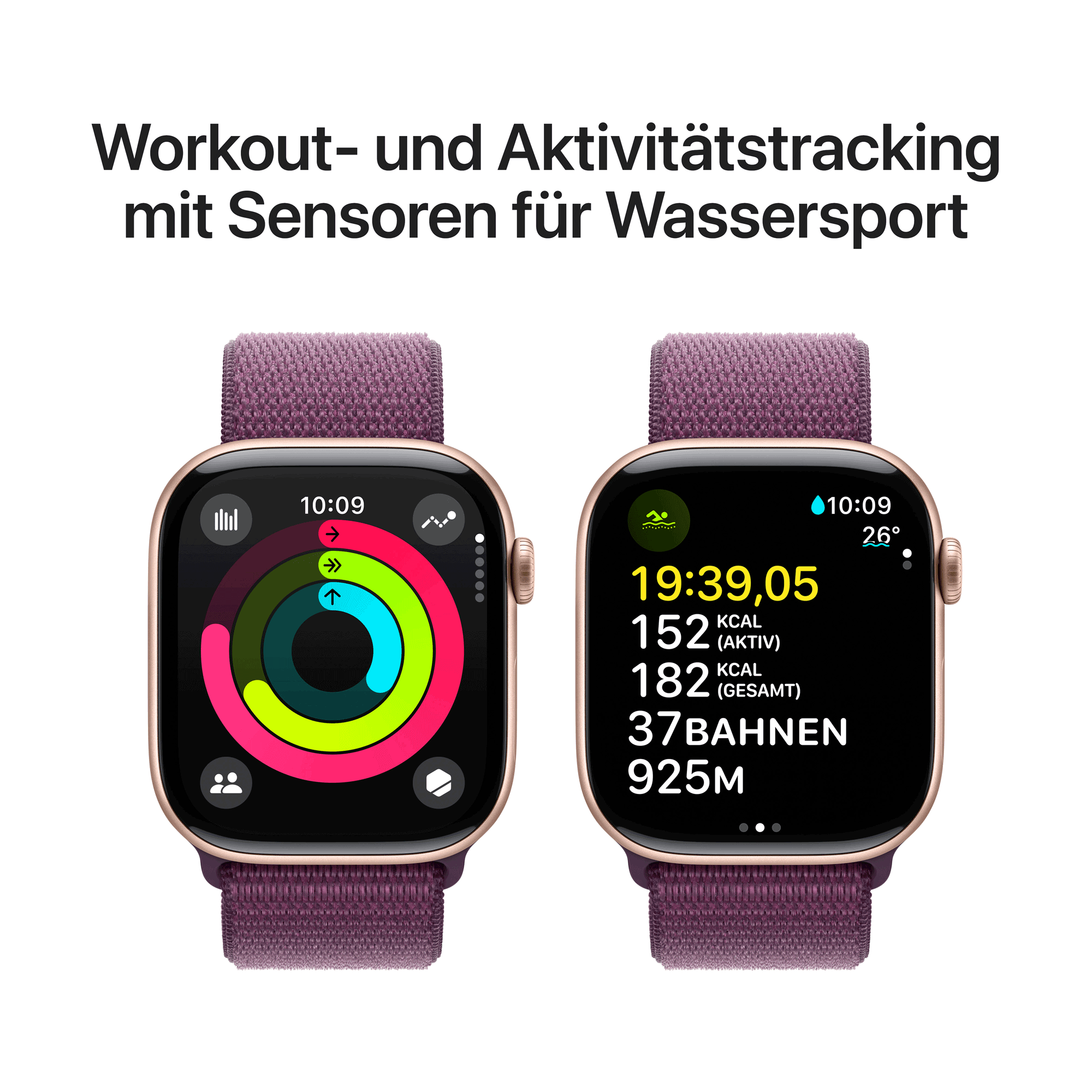 Купить Apple Watch Series 10 GPS 46mm Rose Gold Aluminium Case mit Plum Sport Band (MWWV3QF/A) в магазине wardena.ru