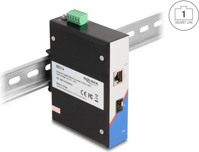 Купить Delock Industrie Gigabit Medienkonverter RJ45 zu SFP für Hutschiene (88014) в магазине wardena.ru