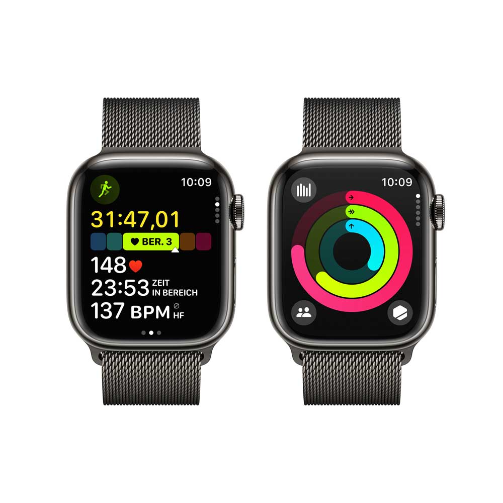 Купить APPLE Watch Series 9 GPS + Cellular 41mm Graphite Stainless Steel Case with Graphite Milanese Loop (MRJA3QF/A) в магазине wardena.ru