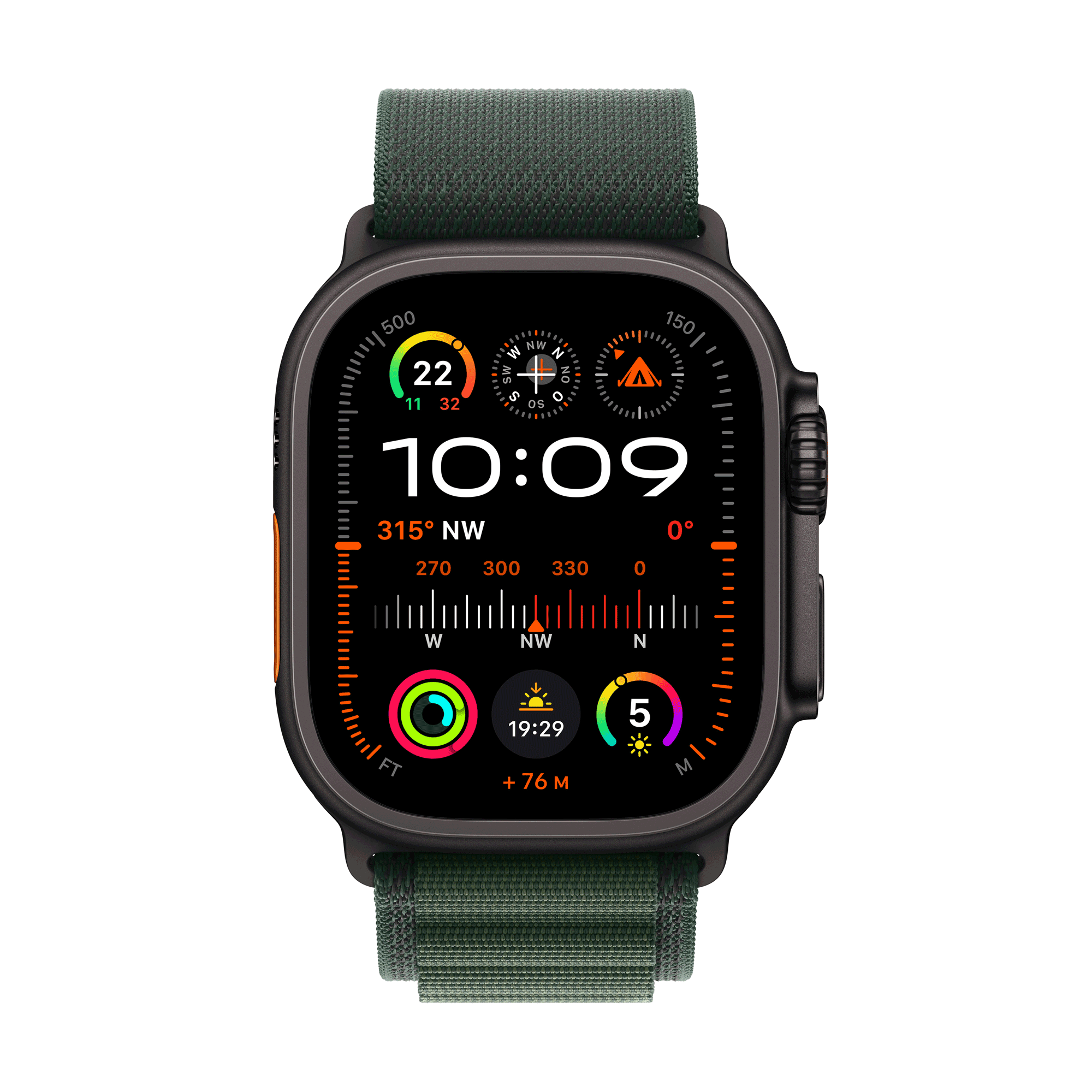 Купить Apple Watch Ultra 2 GPS + Cellular 49mm Black Titanium Case mit Dark Green Alpine Band - Small (MX4Q3FD/A) в магазине wardena.ru