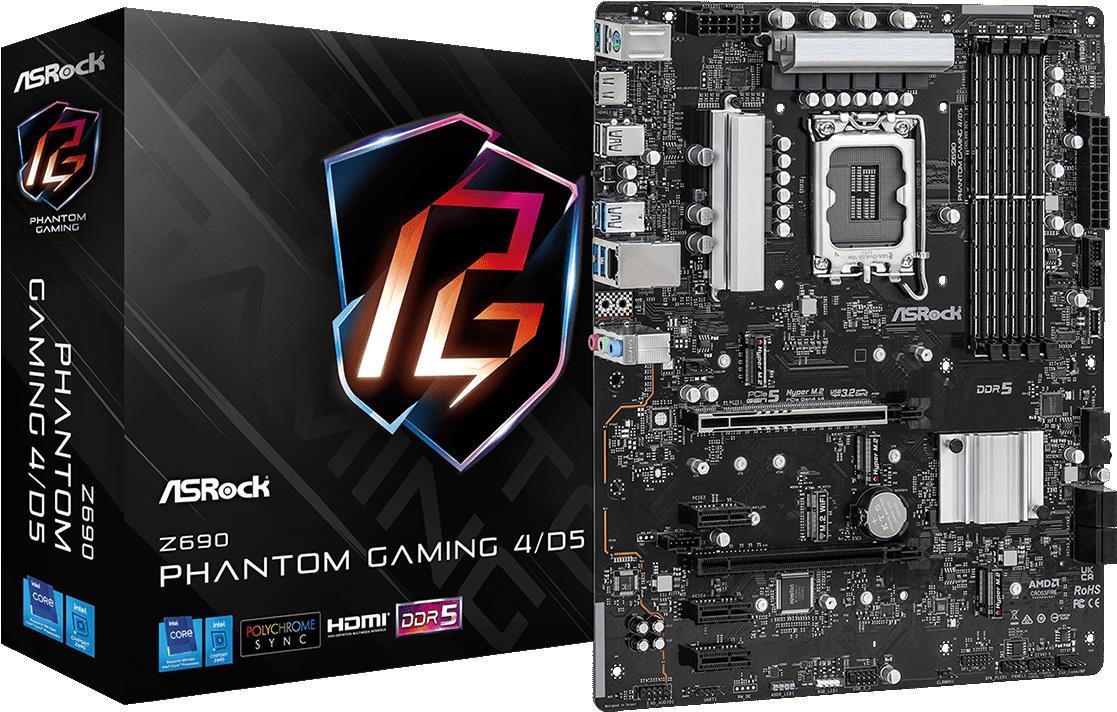 Купить ASRock Z690 Phantom Gaming 4/D5 - Motherboard - ATX - LGA1700-Sockel - Z690 Chipsatz - USB-C Gen2, USB 3.2 Gen 1, USB 3.2 Gen 2, USB-C Gen 2x2 - Gigabit LAN - Onboard-Grafik (CPU erforderlich) - HD Audio (8-Kanal) (90-MXBI60-A0UAYZ) в магазине wardena.ru