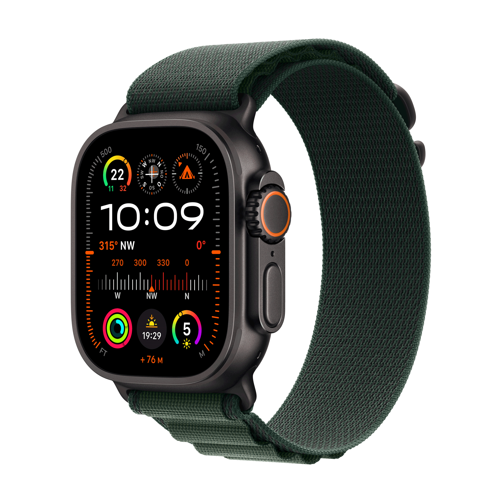 Купить Apple Watch Ultra 2 GPS + Cellular 49mm Black Titanium Case mit Dark Green Alpine Band - Medium (MX4R3FD/A) в магазине wardena.ru