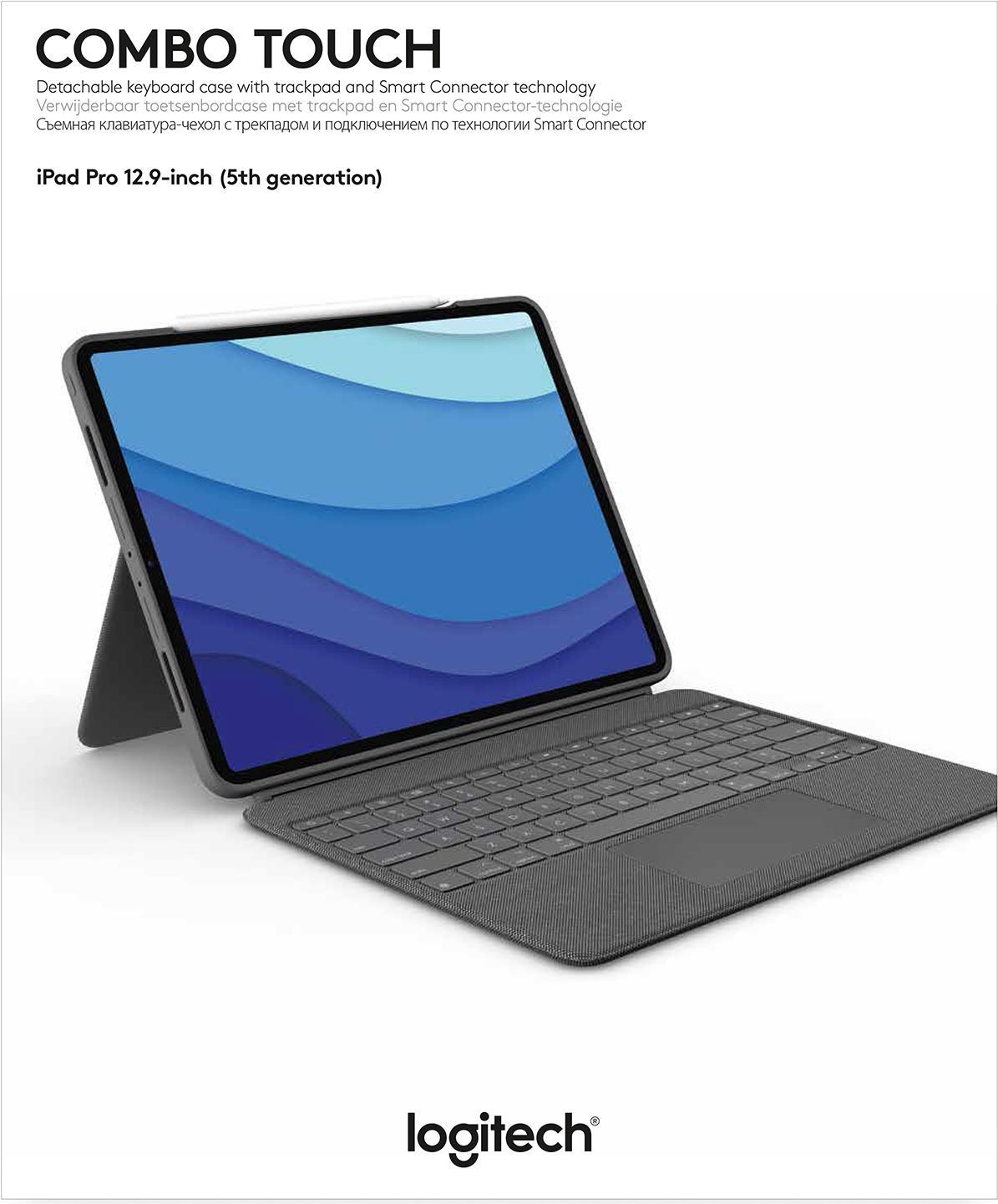 Купить Logitech Combo Touch - Tastatur und Foliohülle - mit Trackpad - hintergrundbeleuchtet - Apple Smart connector - AZERTY - Französisch - Oxford Gray - für Apple 12.9"  iPad Pro (5. Generation) (920-010210) в магазине wardena.ru